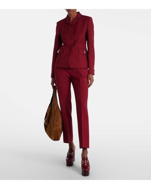 Gucci Red Silk And Wool Straight Pants