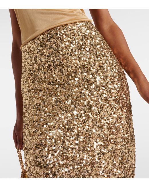 ROTATE BIRGER CHRISTENSEN Natural Sequined Midi Skirt