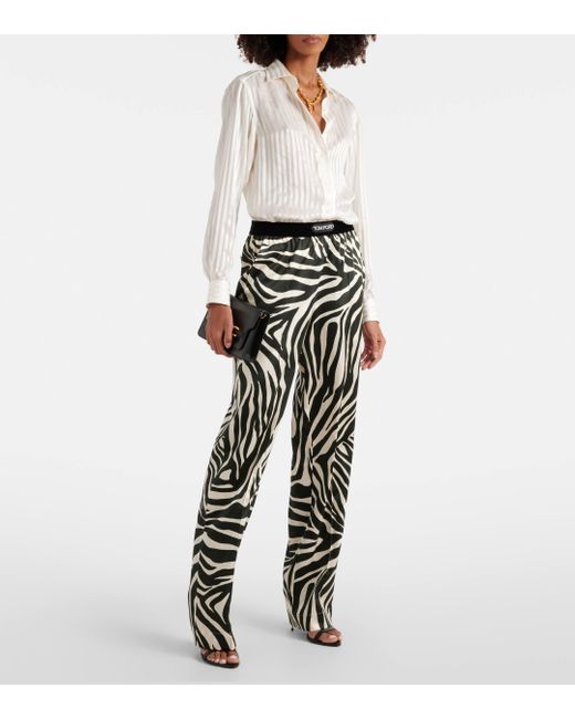 Tom Ford Green Printed Silk-blend Wide-leg Pants