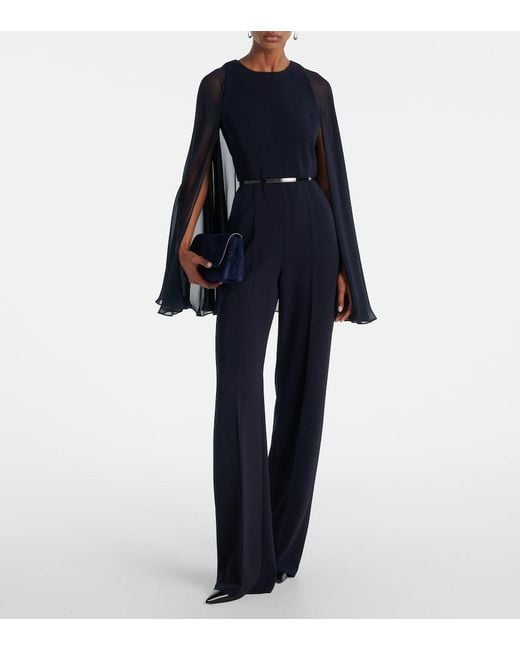 Max Mara Blue Vertice Caped Cady Jumpsuit