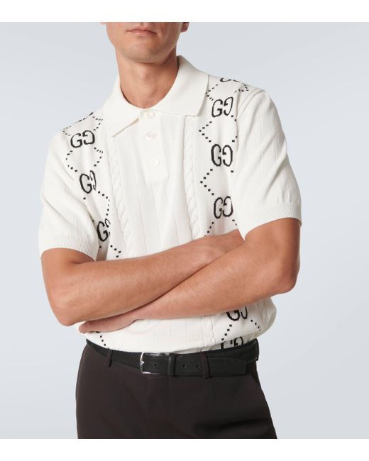 Gucci White Gg Argyle Polo Shirt for men