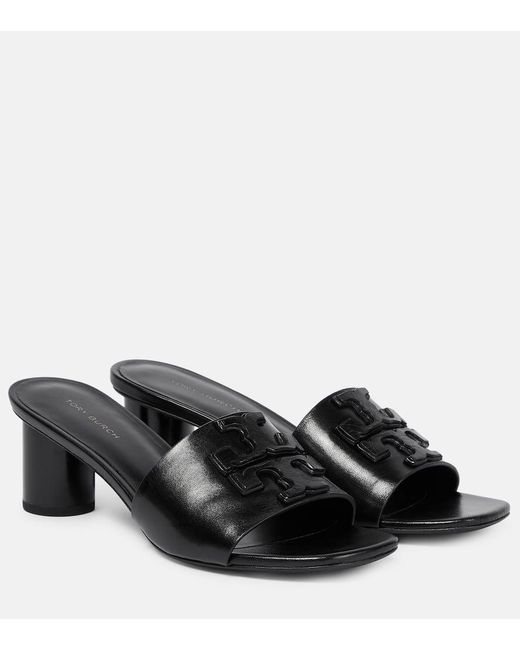 Tory Burch Black Ines Logo Leather Mules