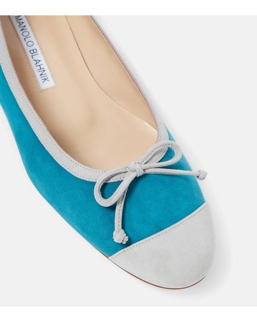 Manolo Blahnik Blue Capbal Suede Ballet Flats