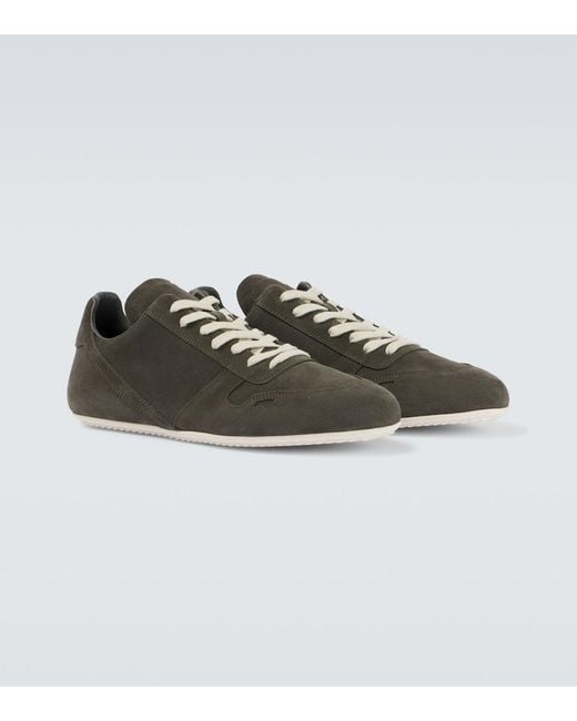 Rick Owens Green Minimal Suede Sneakers for men