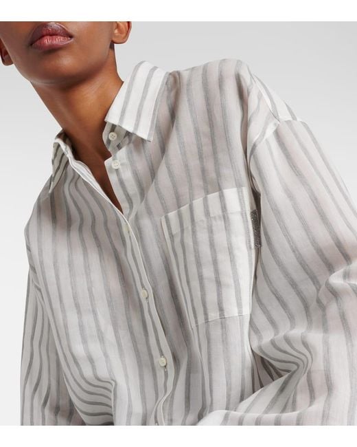 Camisa oversized de algodon y seda a rayas Brunello Cucinelli de color White