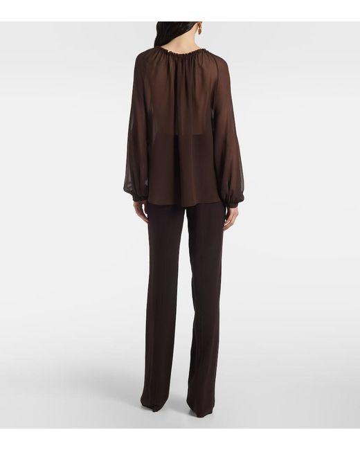 Tom Ford Brown Sheer Silk Georgette Blouse