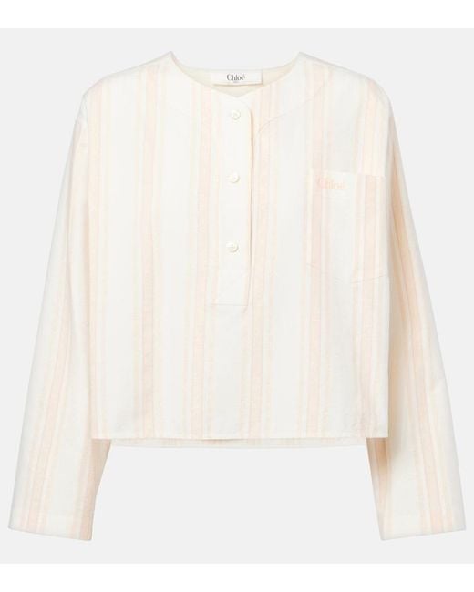 Chloé White Striped Cotton Crop Top