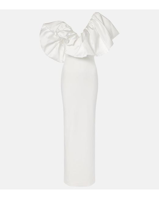 Solace London White Cassia Twill And Crepe Gown