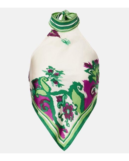 Poupette Green Guilia Printed Halterneck Satin Top