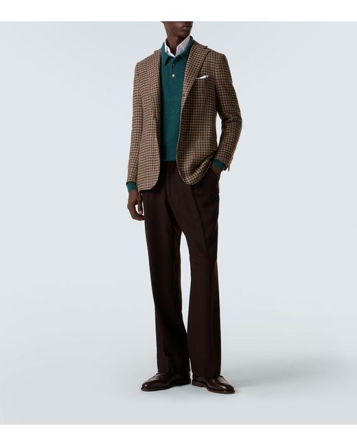 Kiton Brown Checked Wool, Silk, And Linen Blazer for men