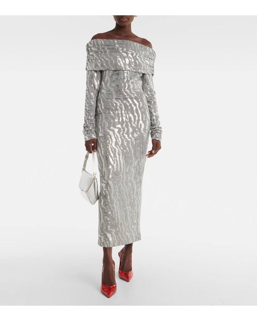 Robe Midi A Sequins ROTATE BIRGER CHRISTENSEN en coloris Gray