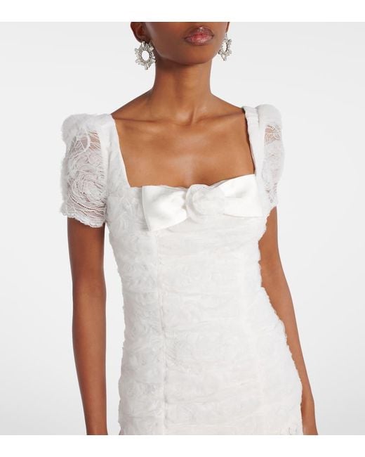 Self-Portrait White Ruched Lace And Tulle Maxi Dress