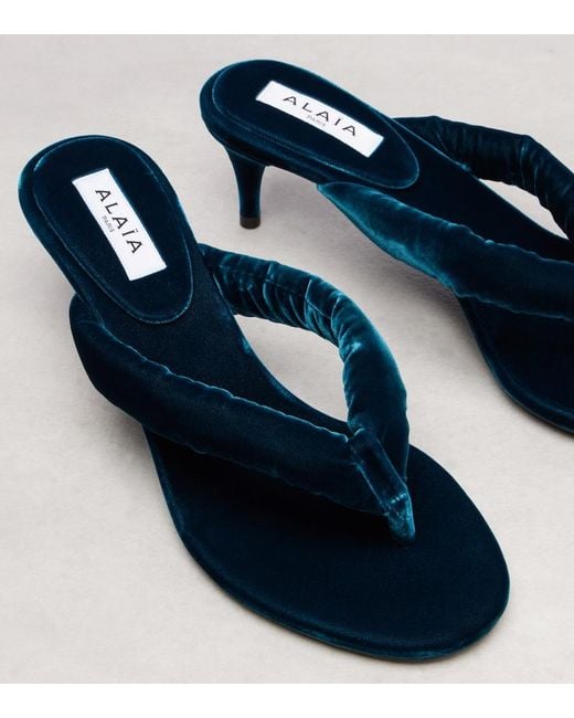 Alaïa Blue Velvet Thong Sandals