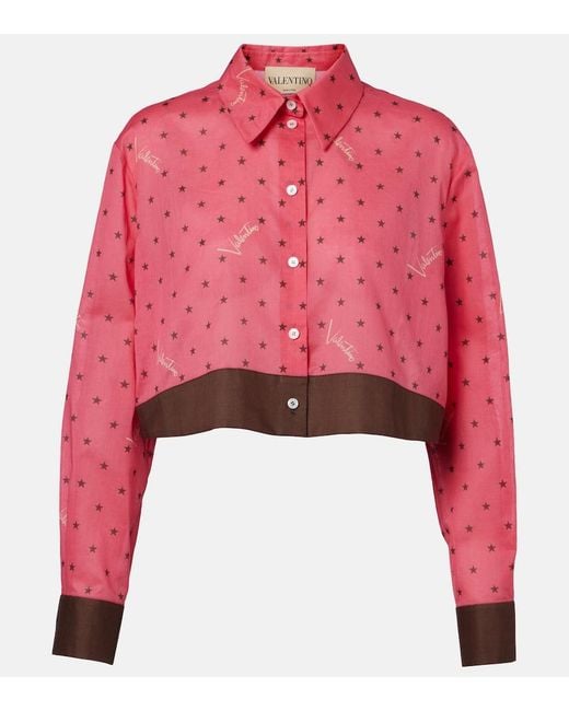 Valentino Red Cropped Printed Cotton Shirt