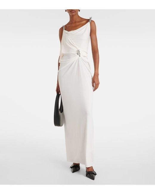 Coperni White Draped Embellished Jersey Maxi Dress