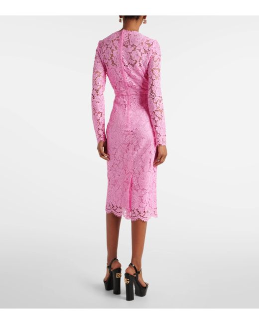 Dolce & Gabbana Pink Floral Lace Midi Dress