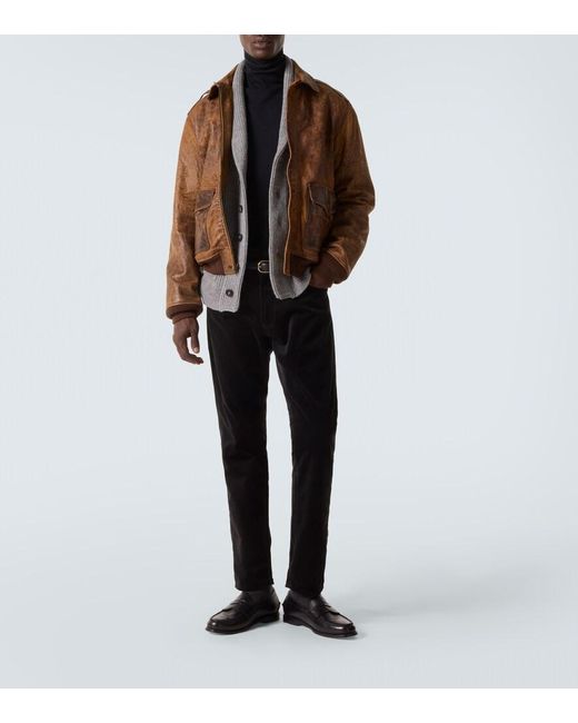 Ralph Lauren Black Mid-Rise Cotton Velvet Slim Pants for men
