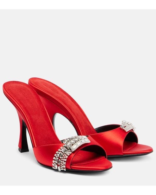 Magda Butrym Red Pantoletten Aus Satin Mit Kristallen