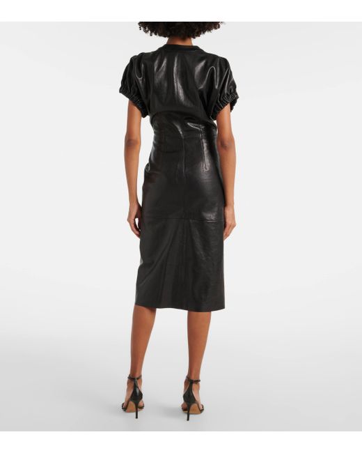 Isabel Marant Black Carly Gathered Leather Midi Dress