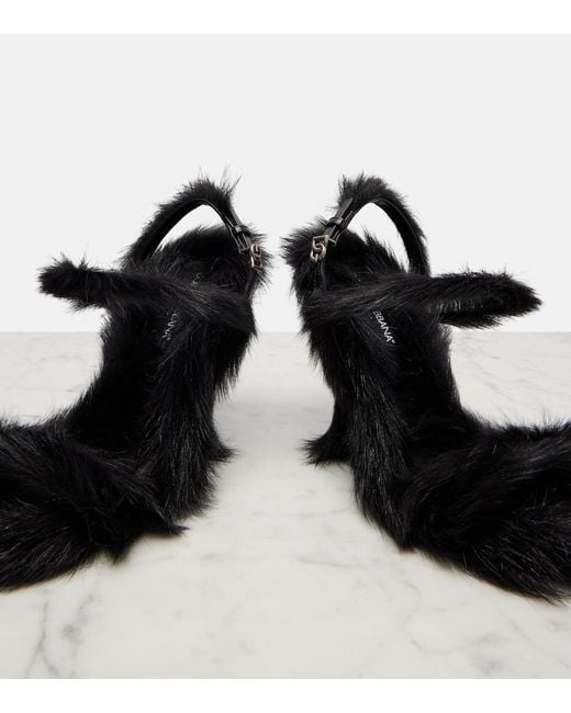 Dolce & Gabbana Black 105Mm Buckle Sandals With Fur Trim
