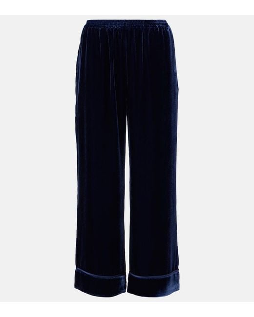 Asceno Blue Brescia Mid-Rise Velvet Wide-Leg Pants