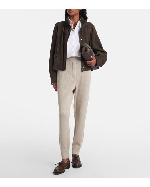 Brunello Cucinelli Natural Ribbed-Knit Cashmere-Blend Tapered Pants