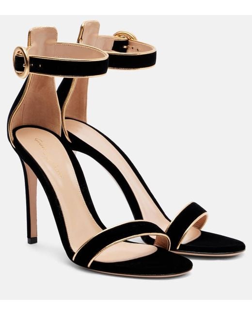 Gianvito Rossi Black 105 Leather-Trimmed Velvet Sandals