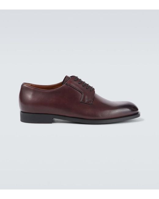 Zegna Brown Leather Derby Shoes for men
