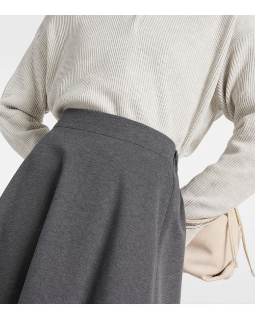 Brunello Cucinelli Gray Cotton-Blend Midi Skirt