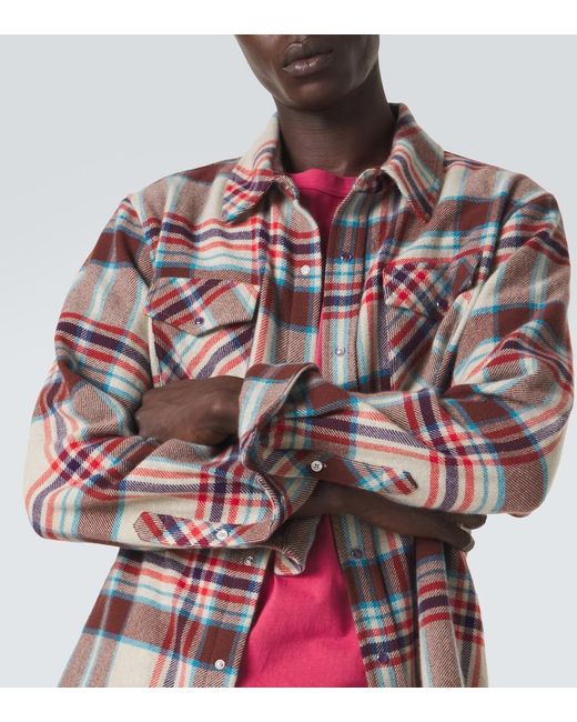 God's True Cashmere Red Plaid Cashmere Shirt With Amethyst for men