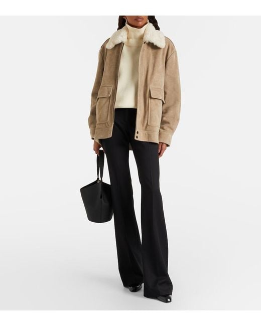 Nour Hammour Natural Drey Shearling-Trimmed Suede Jacket