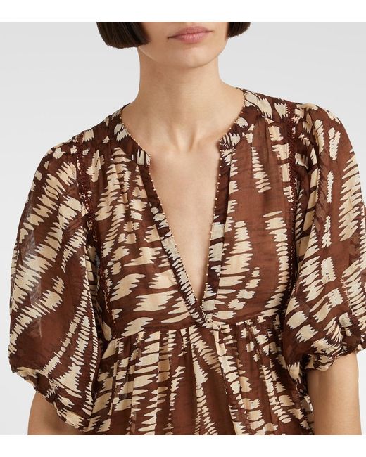Poupette Brown Aria Printed Cotton Minidress