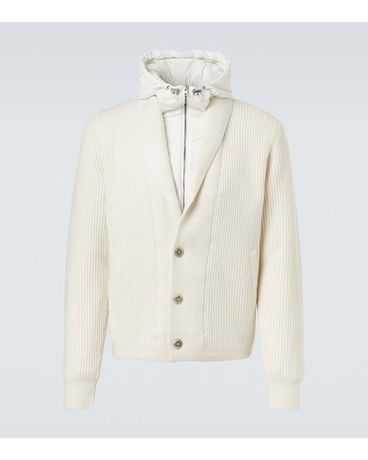 Herno White Ribbed-Knit Wool Cardigan for men