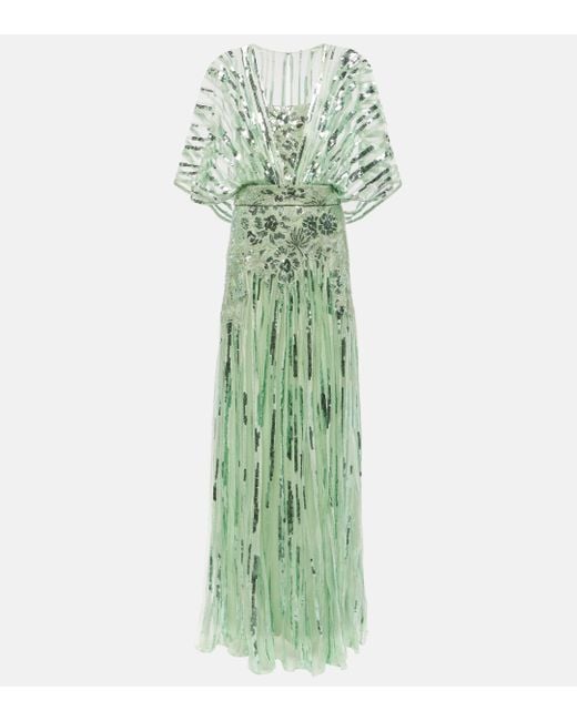 Elie Saab Green Sequined Tulle Gown