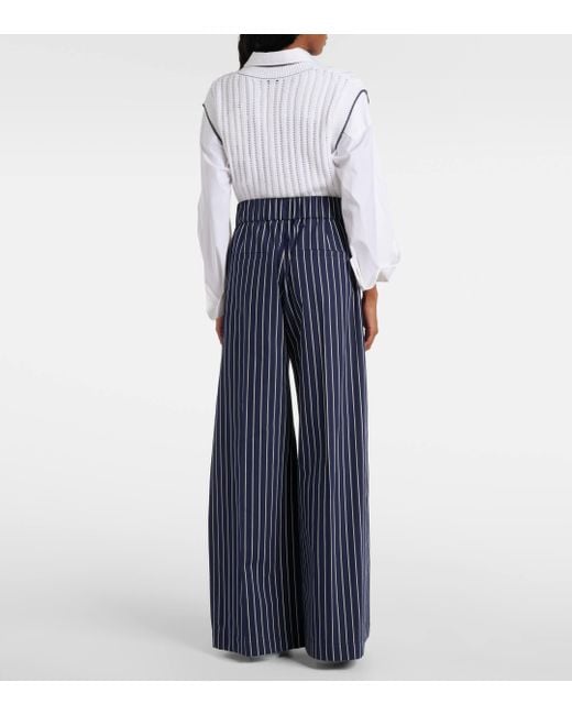 Brunello Cucinelli Blue Cotton And Silk Wide-leg Pants