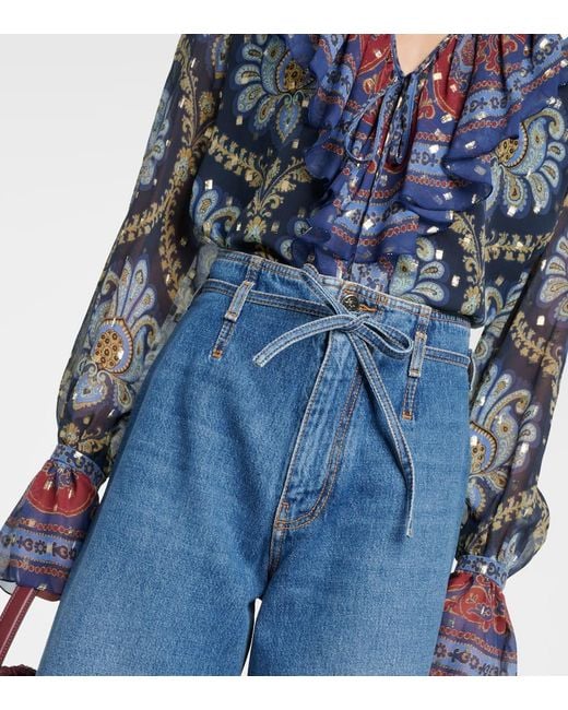 Etro Blue High-Rise Wide-Leg Jeans