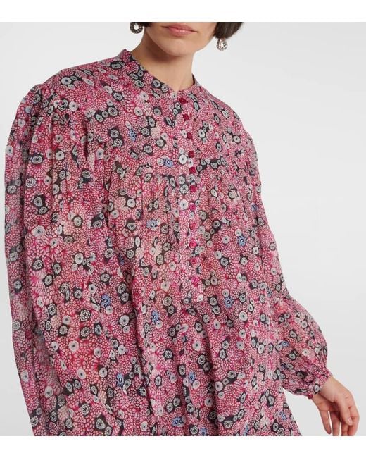 Isabel Marant Red Salika Printed Cotton Voile Blouse