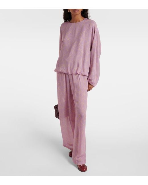 Pantaloni A Gamba Larga Con Stampa di Dries Van Noten in Pink
