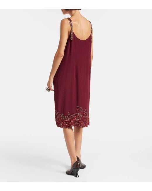 Dries Van Noten Red Beaded Silk Slip Dress