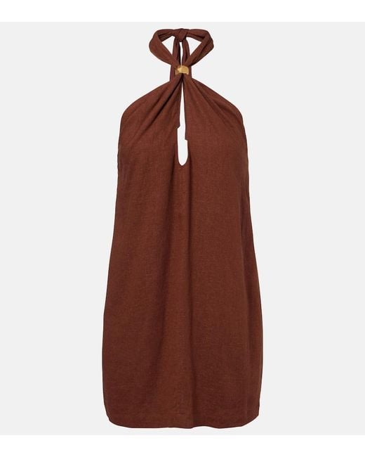 ViX Brown Astera Halterneck Linen-Blend Minidress