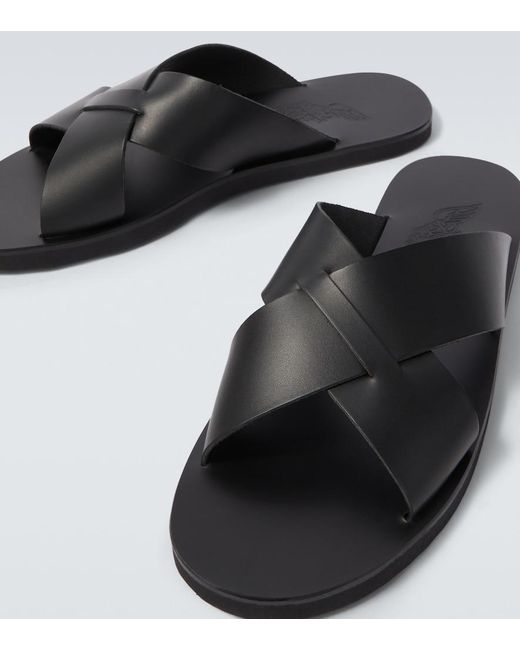 Ancient Greek Sandals Black Bios Leather Sandals for men