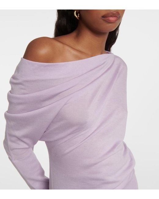 Tom Ford Purple Off-Shoulder Cashmere And Silk Sweater