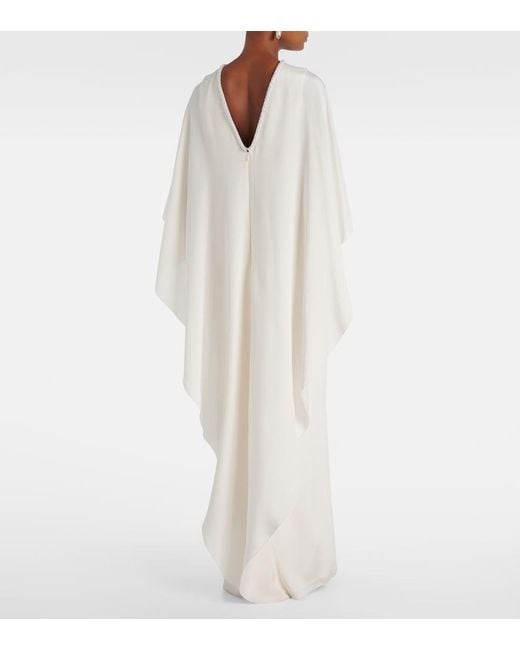 Max Mara White Poker Cape-Detail Silk Gown