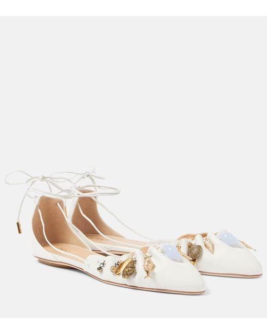Chloé Natural Sea Treasures Embellished Gathered Leather Ballet Flats