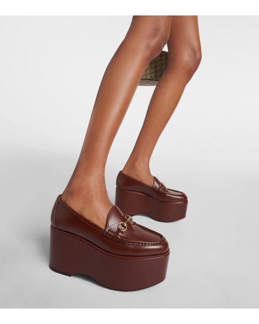 Gucci Brown Horsebit Leather Platform Loafers
