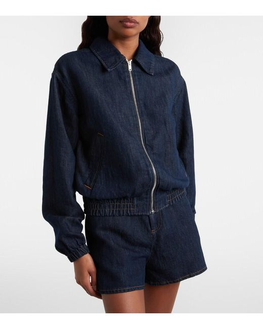 7 For All Mankind Blue Denim Bomber Jacket