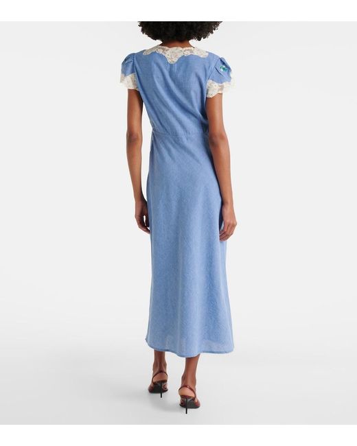 Rixo Blue Amari Floral Lace-Trimmed Midi Dress