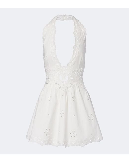 retroféte White Broderie Anglaise Cotton-Blend Minidress