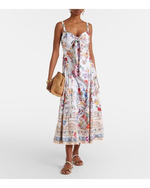 Camilla White Floral Cotton-Blend Midi Dress