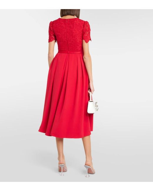 self portrait red crepe midi dress Self Portrait Crimson Crepe Ruched Midi Dress